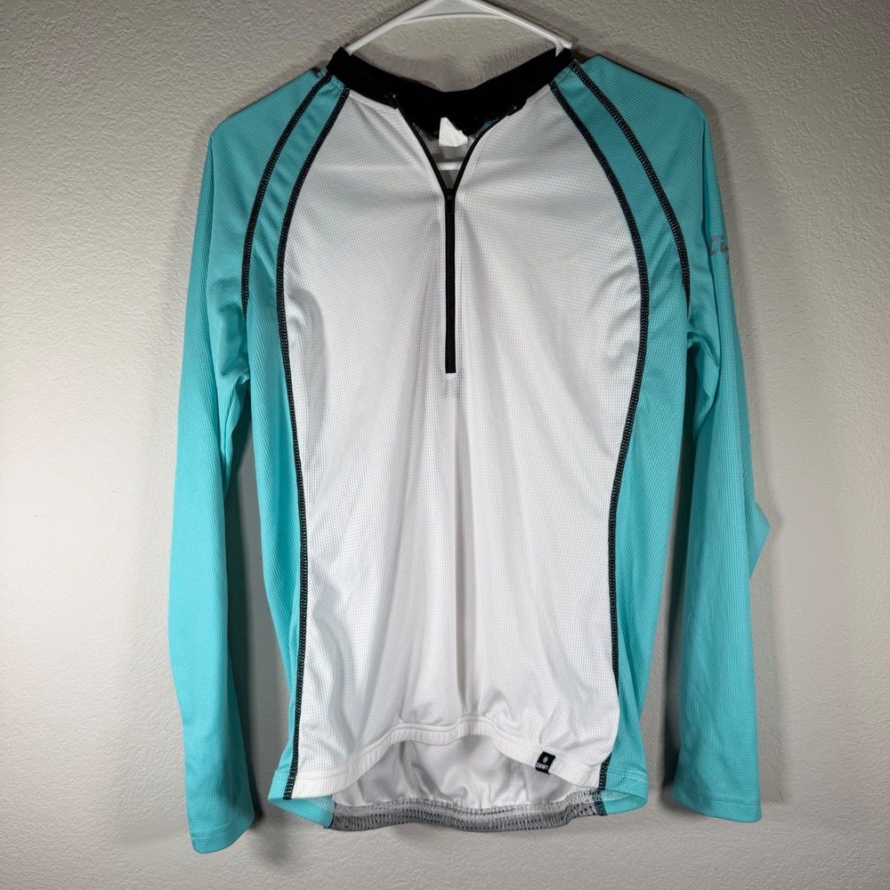 Canari Womens Long Sleeve Cycling Jersey Teal White Quarter Zip Size Small